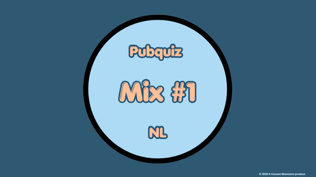 Pubquiz Mix 1 in het Nederlands met gemixte vragen en een rustige, overzichtelijke voorpagina.